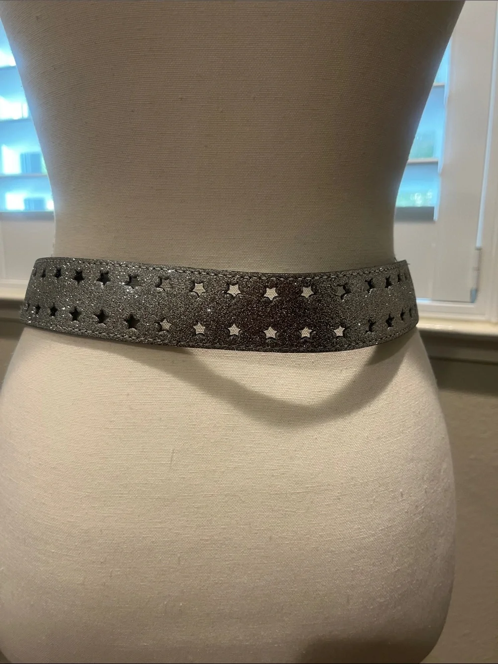 Glitter Star-Perforated Belt in Silver with Polished Buckle